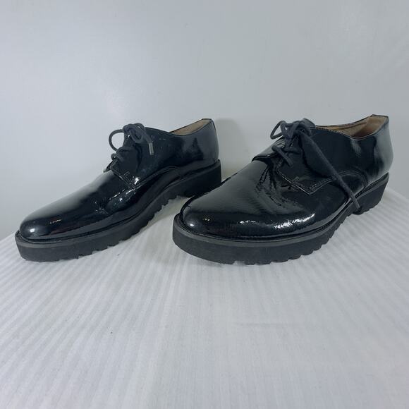 Franco Sarto Conroe Black Faux Patent Leather Lug Sole Oxford Shoe Women 7.5 - Picture 3 of 10